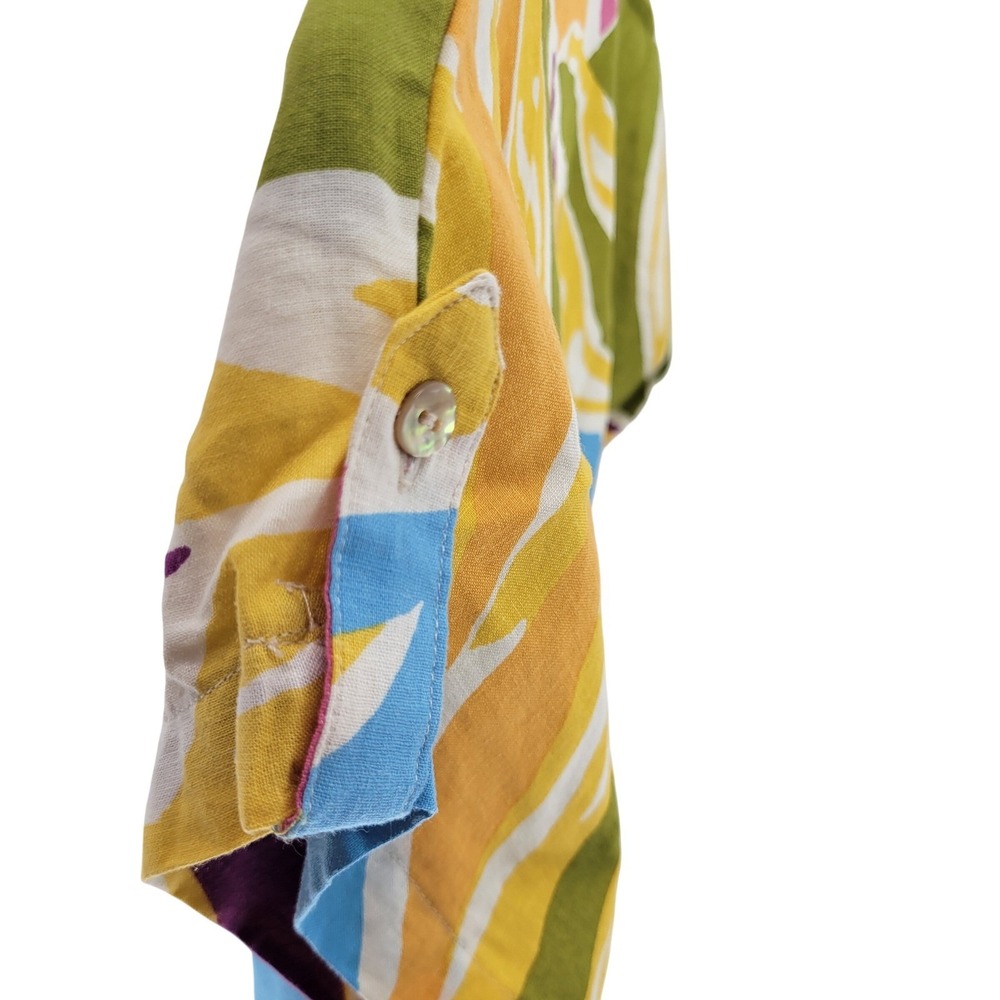 Christian Siriano New York Linen Blend Tie Front Abstract Tropical Shirt XL - Picture 5 of 10